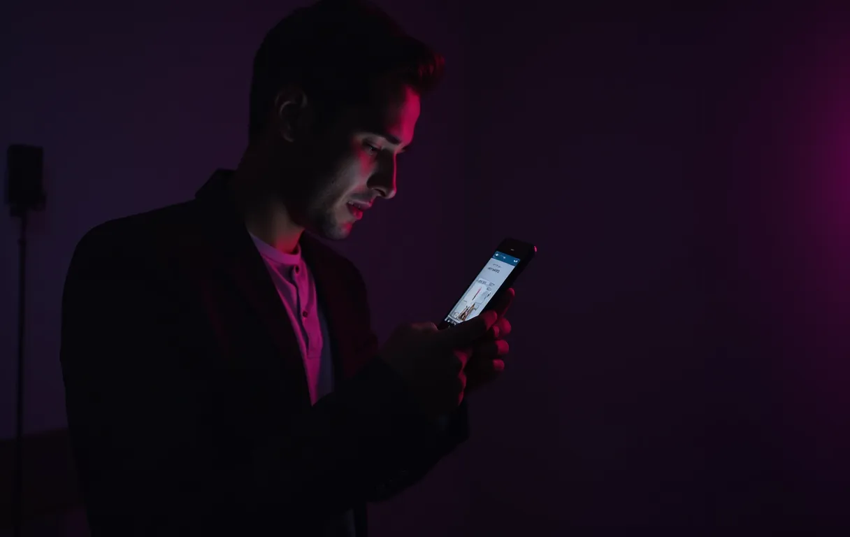 An actor filming short content on a phone with simple lighting