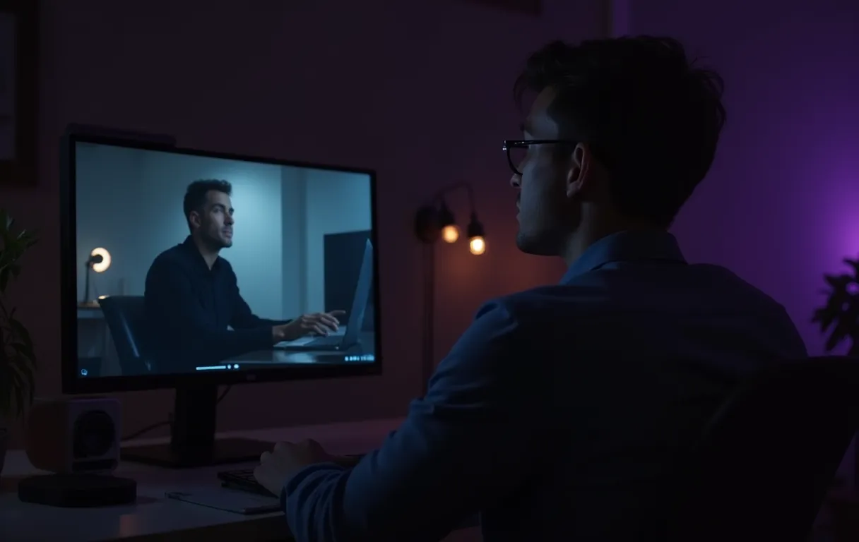 An actor reviewing their online presence on a screen